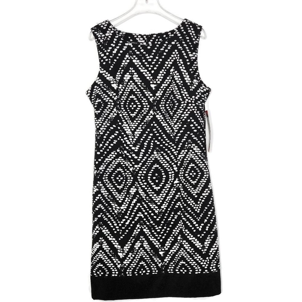Mario Serrani Sheath Dress 8 Stretch Black White Diamond Print Fitted